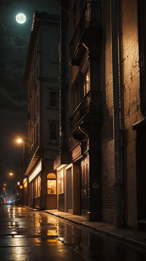 ((masterpiece)),((Highest quality)),((Attention to detail)),((Realistic,)), Pitch Black, night, Future City, Moonlight shines, Building Shadows, Dim and dim, High Contrast