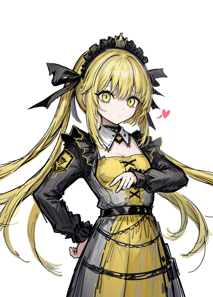1girl, yellow eyes, yellow hair, bangs,short hair, long pigtails,hair between eyes,
Princess dress , diana,(high resolution, high detail, best quality), annoying, believed, military,flat breasts