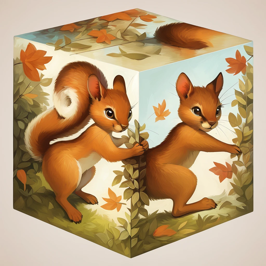 cube made of squirrels in modern art style