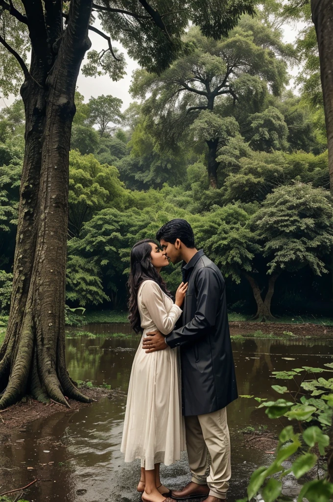 Amidst the gentle drizzle in Kashmir, a boy and a girl found themselves drawn together by the mesmerizing rhythm of raindrops. They sought refuge under an ancient Chinar tree, its sprawling branches providing a canopy from the soft cascade. As they shared stolen glances and shy smiles, the air was filled with the earthy scent of wet soil and the faint echo of distant thunder. In that moment, amidst nature's symphony, they discovered an undeniable connection, as if the rain itself conspired to unite their hearts.