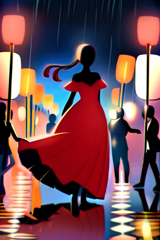 Street View,Street Lights,Dancing in the Rain,Red Dress,Minimalist style