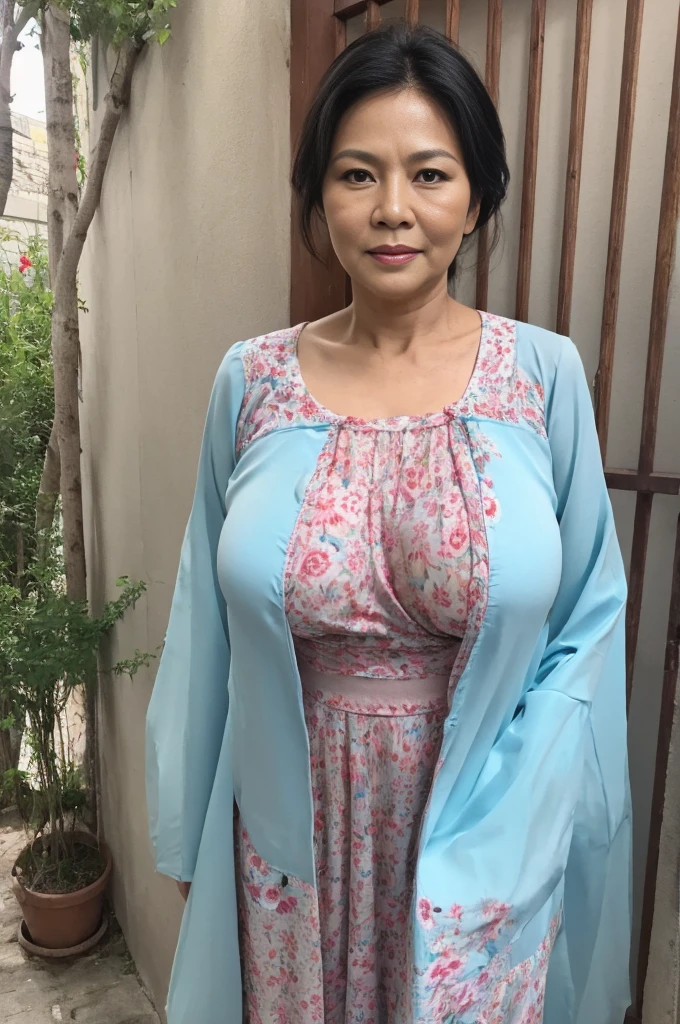 56 years Old, Indonesian mature woman, Big : 43.9, Gamis, breast about To burst out from her clothes, very large sagging mature breast. at doctor office, Patient bed, Nurse checkup, high light, at Daytime.
