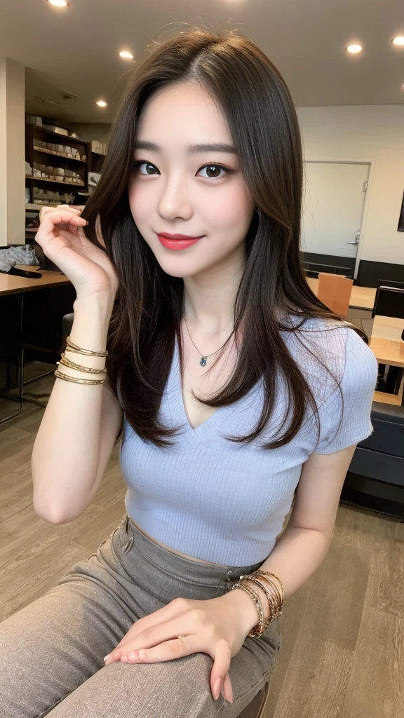 (Top quality, 8K, Masterpiece: 1.3), pull angle, full body, lens used f/2.8, 50mm, camera Sony, beautiful woman, one girl, slender abs: 1.1, short blond hair, (full body, to feet: 1.2), super detailed face, very detailed lips, detailed eyes, double eyelids, pendant, bangle bracelet as accessory of choice, feminine blouse, New York city view, very detailed face and skin, detailed eyes, double eyelids, expression best smile" Translated with DeepL.com (free version)
