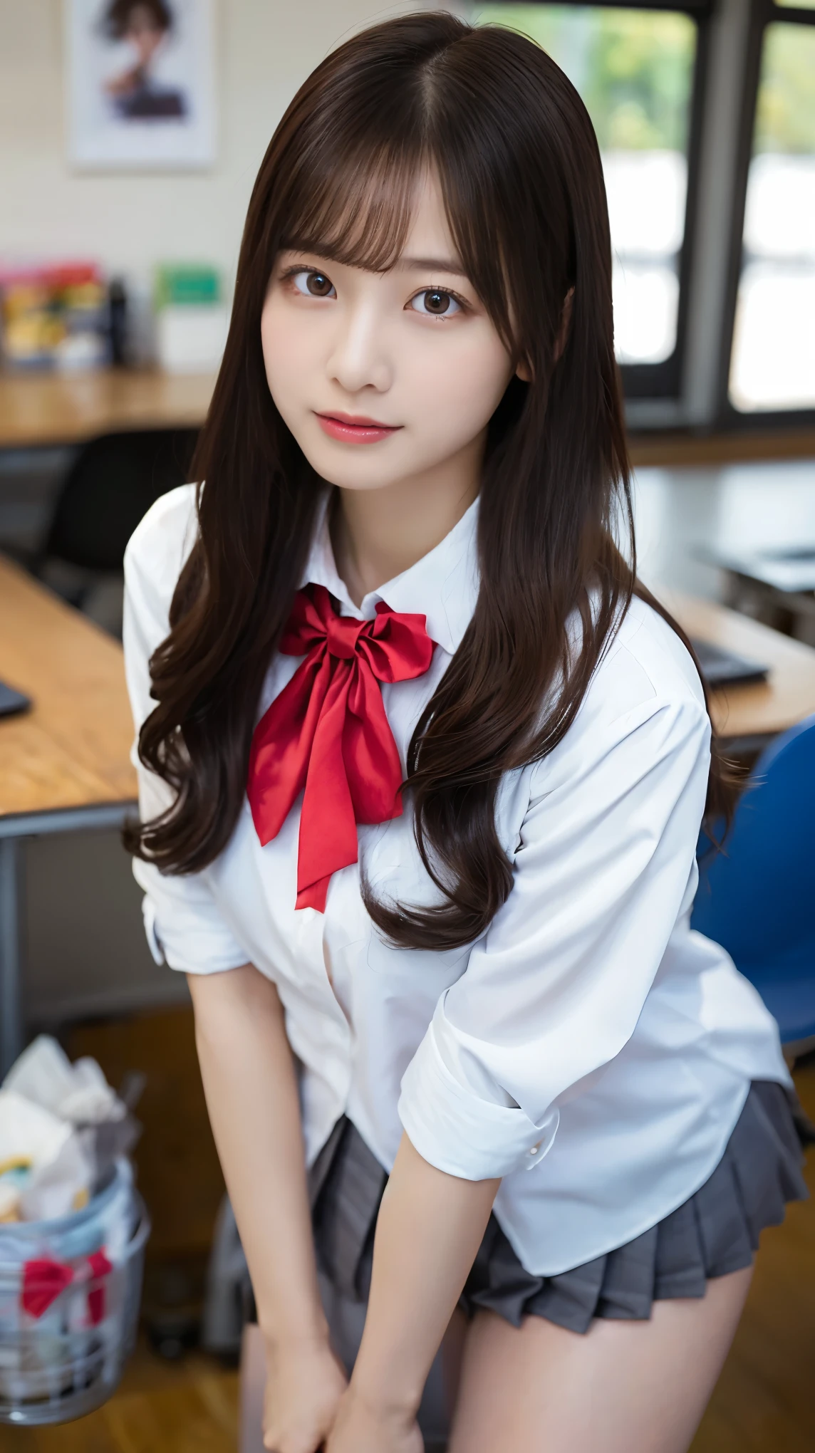 Magic Mix Real、((Extraordinarily beautiful girl、1 person、Japanese 、uniform))、Highlights of cheek luster、Cute and beautiful facial details、(Pure Eros Face_v1:0.008)、Beautiful Bangs、Shiny skin、Shiny beautiful bright hair、Silky Hair、Thin Hair、High resolutionの目、Perfect body, Bright and clear, Eyes sparkle attractively、eyeliner、double eyelid、Unbuttoned shirt、(Nipples are visible through the)、Masturbating with knees open:2.0)、Touching the groin、Rub your chest 、(Red bow tie、Competitive swimming suits:1.5)、Disheveled clothes、dressing、Drenched in sweat、18-year-old, A clean-cut woman , On a desk in the classroom、Black brown hair、Blue-gray eyes、Exclamation mark、BREAK ceremony,((Random sexy poses、put in、Deep joy, Ecstatic eyes:1.2)), ((I gasp hard:1.2))、Ecstatic face、Climax expression, My whole body is convulsing、Official Art,非常に詳細な CG Unity 8K 壁紙, (masterpiece:1.0),(Highest quality:1.0), photo shoot, 8K, Browsing Caution, High resolution, Kodak Portrait 400, Film Grain, Lens flare brilliance,Very low camera angle, View your viewers