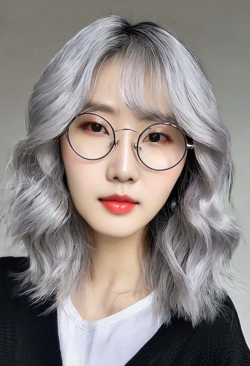Glasses　Silver Hair　Korean women

