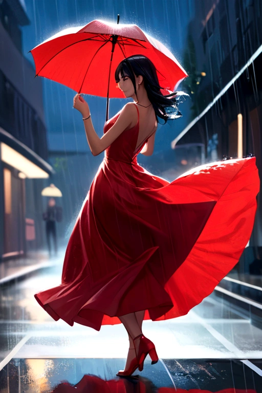 Dancing in the Rain,Red Dress,Minimalist style
