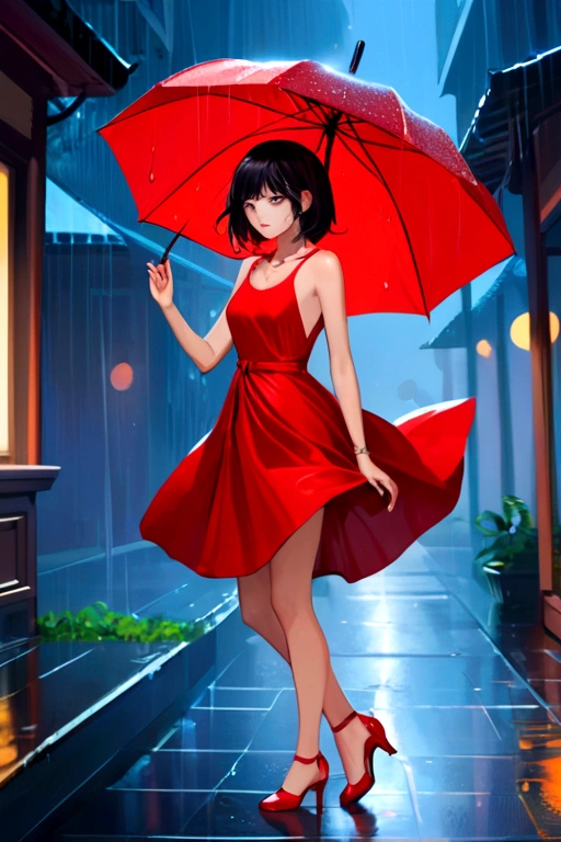 Dancing in the Rain,Red Dress,Minimalist style