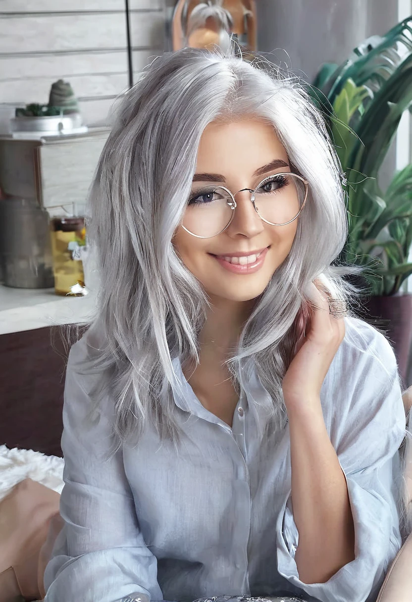 Glasses Silver Hair cute woman