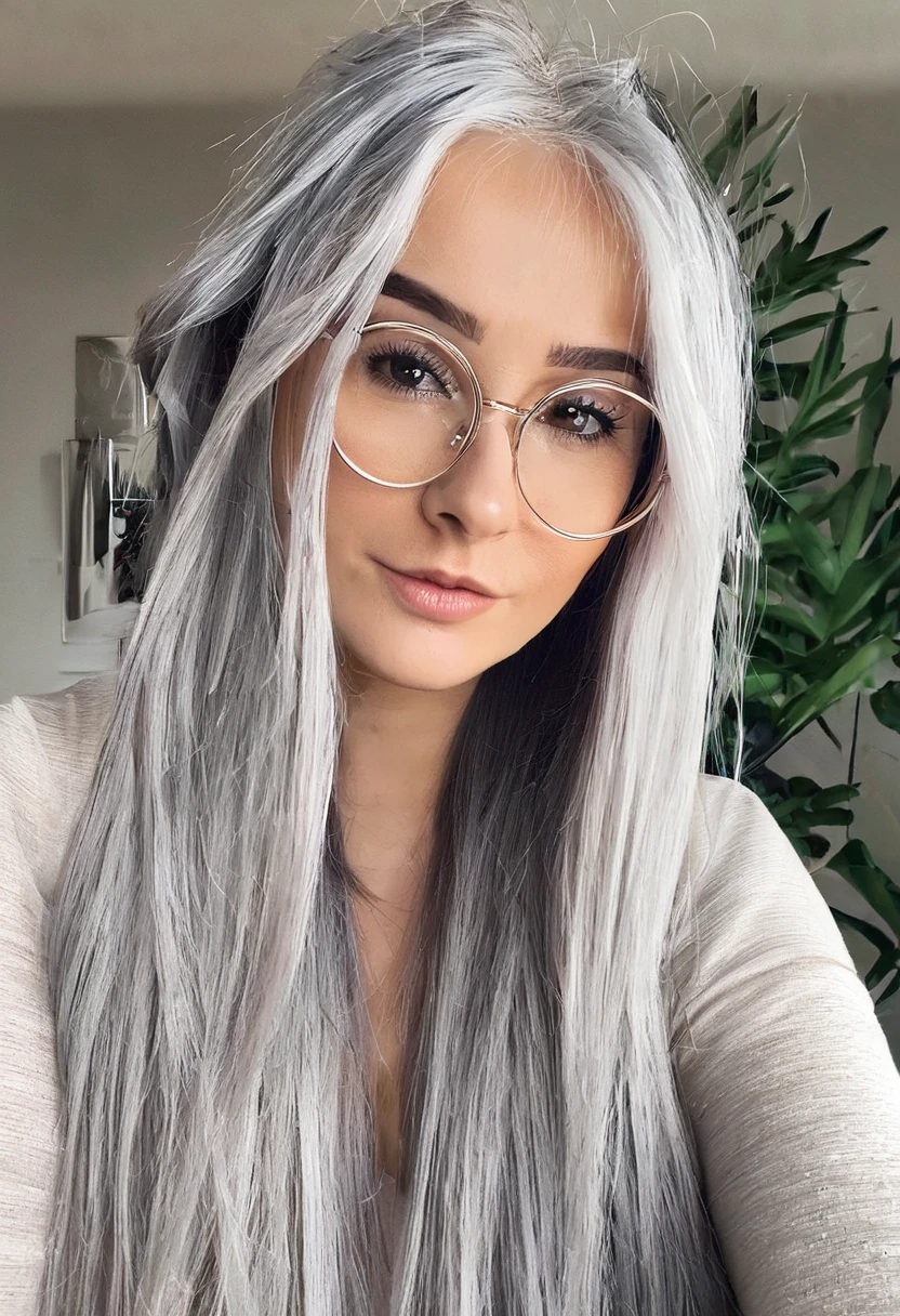 Glasses Silver Hair cute woman
