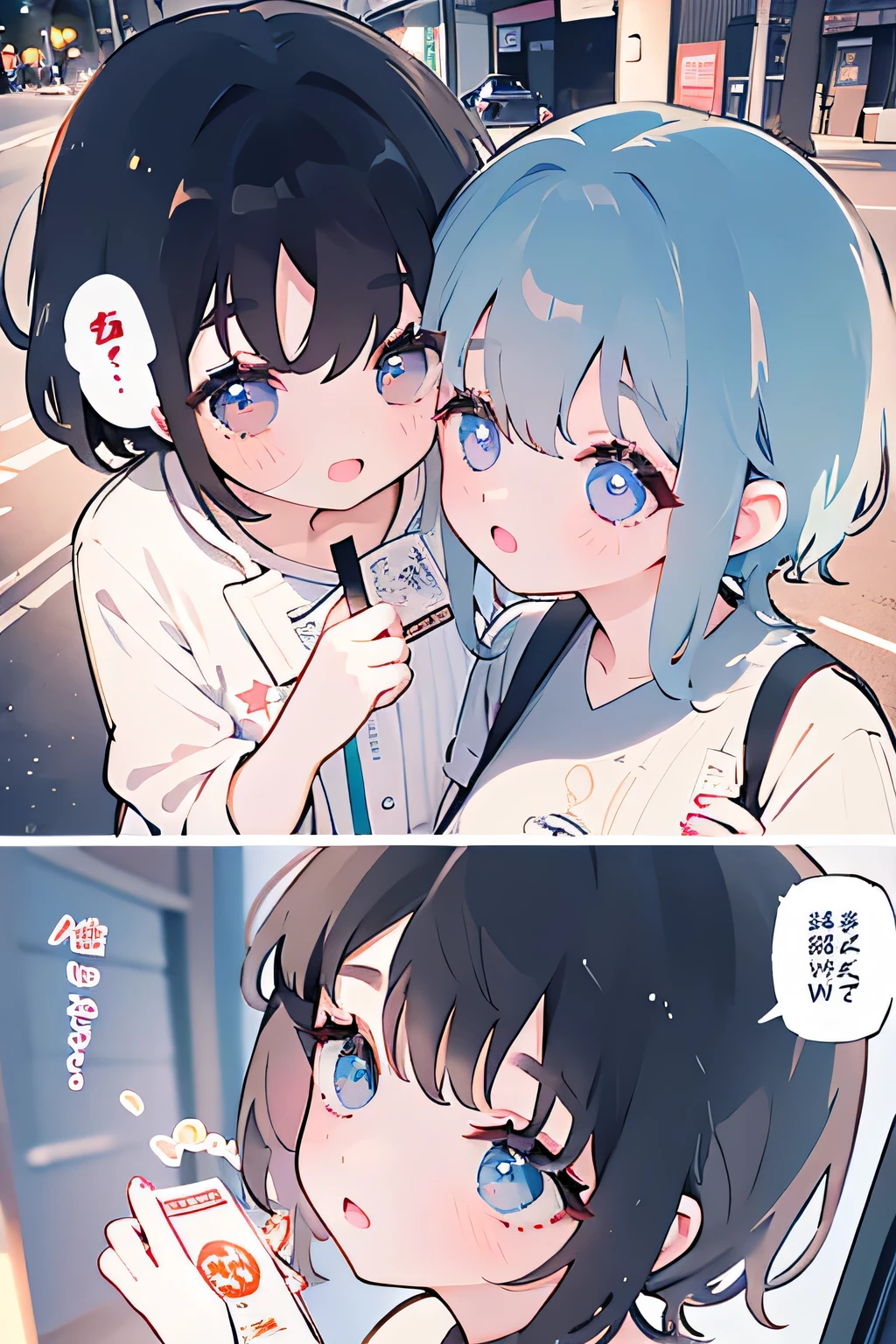 girl、2 people、A good friend、Huddled together、cute、眠そう