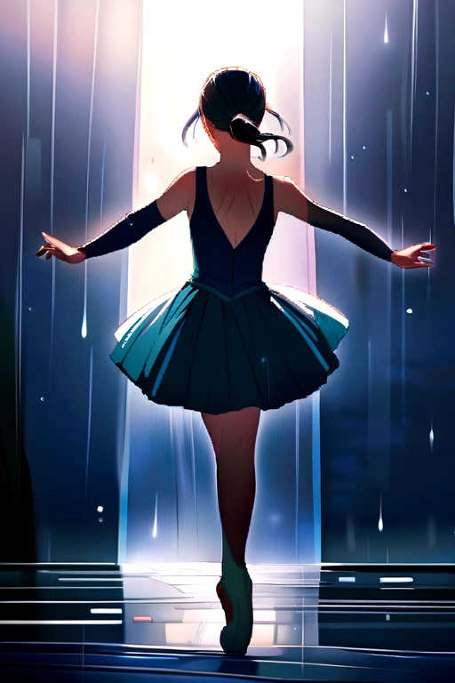 Ballet dancer in the rain，Minimalist style