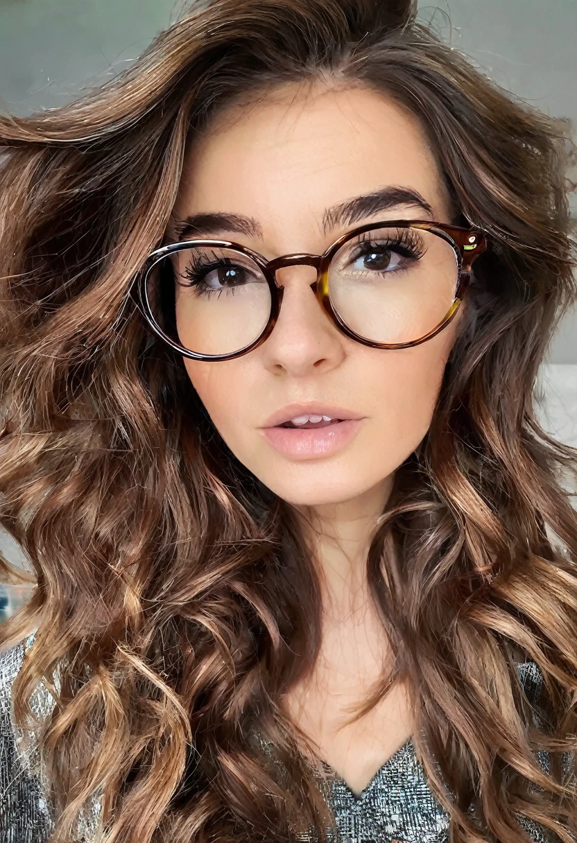 Glasses Brown Hair cute woman