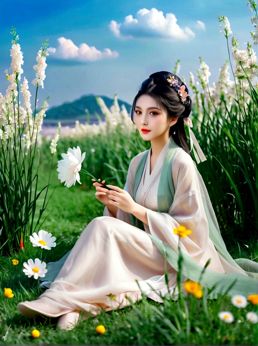 spring,1girl,((beautiful eyes)),((Perfect and refined limbs)),Sitting,在Grass地上,tent,flower,outdoor,Tree,landscape,daytime,Sky,cloud,Grass,橙flower,白flower,nature,Vague,红flower,(masterpiece,Best quality:1.2),lifelike,Reality,梦幻般的Light芒,错综复杂的detail,Ultra Detailed,detail,High contrast,美丽细致的Light芒,Bright,更多detail,精细发Light,very fine 8K CG wallpaper,Depth of Field,Abuse of color difference,Soft colors,非常精致的Light线,眩Light,Light,Light粒子,reflection,
