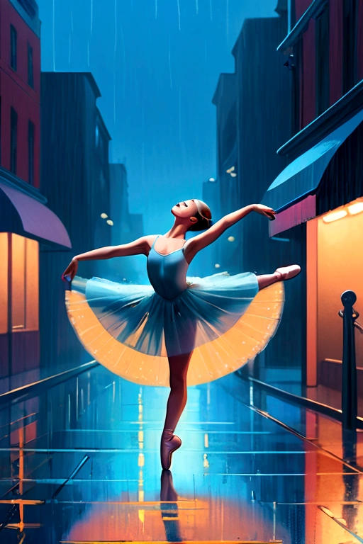 Ballet dancer in the rain,Minimalist style