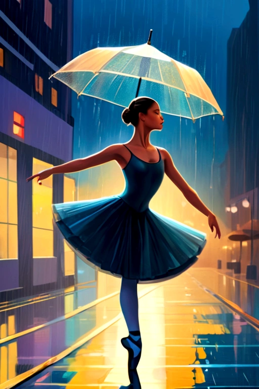 Ballet dancer in the rain，Minimalist style