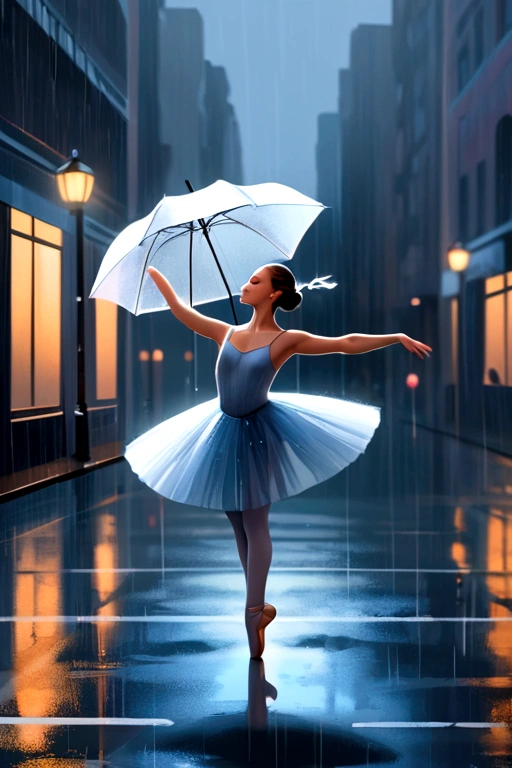 Ballet dancer in the rain,Minimalist style