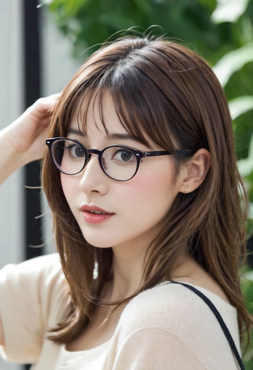 Glasses　Brown Hair　cute　woman

