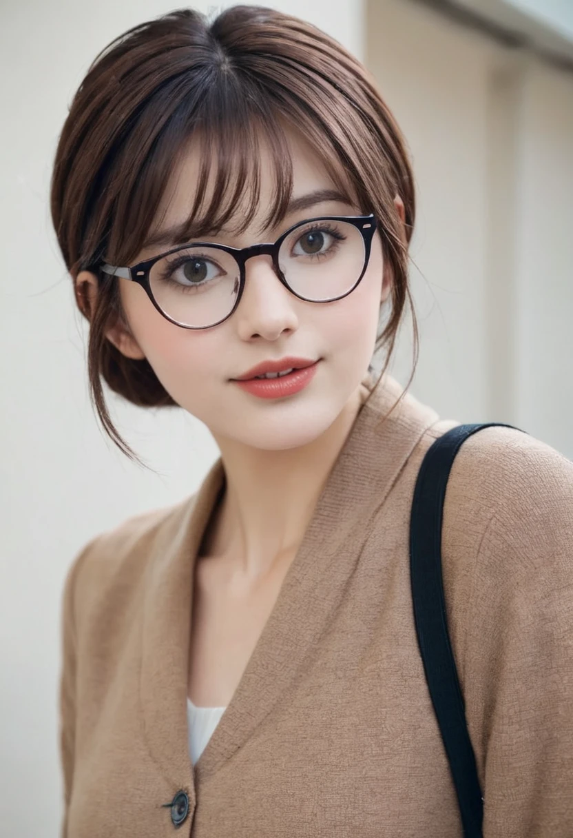 Glasses Brown Hair cute woman
