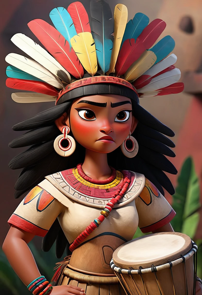 pre-Columbian musical group formed by Aztecs in the year 1455, instruments of the time, drums, conch flutes, well-formed faces, and dresses covering the breasts