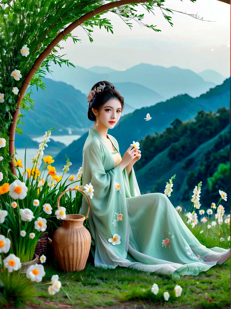 spring,1girl,((beautiful eyes)),((Perfect and refined limbs)),Sitting,在Grass地上,tent,flower,outdoor,Tree,landscape,daytime,Sky,cloud,Grass,橙flower,白flower,nature,Vague,红flower,(masterpiece,Best quality:1.2),lifelike,Reality,梦幻般的Light芒,错综复杂的detail,Ultra Detailed,detail,High contrast,美丽细致的Light芒,Bright,更多detail,精细发Light,very fine 8K CG wallpaper,Depth of Field,Abuse of color difference,Soft colors,非常精致的Light线,眩Light,Light,Light粒子,reflection,