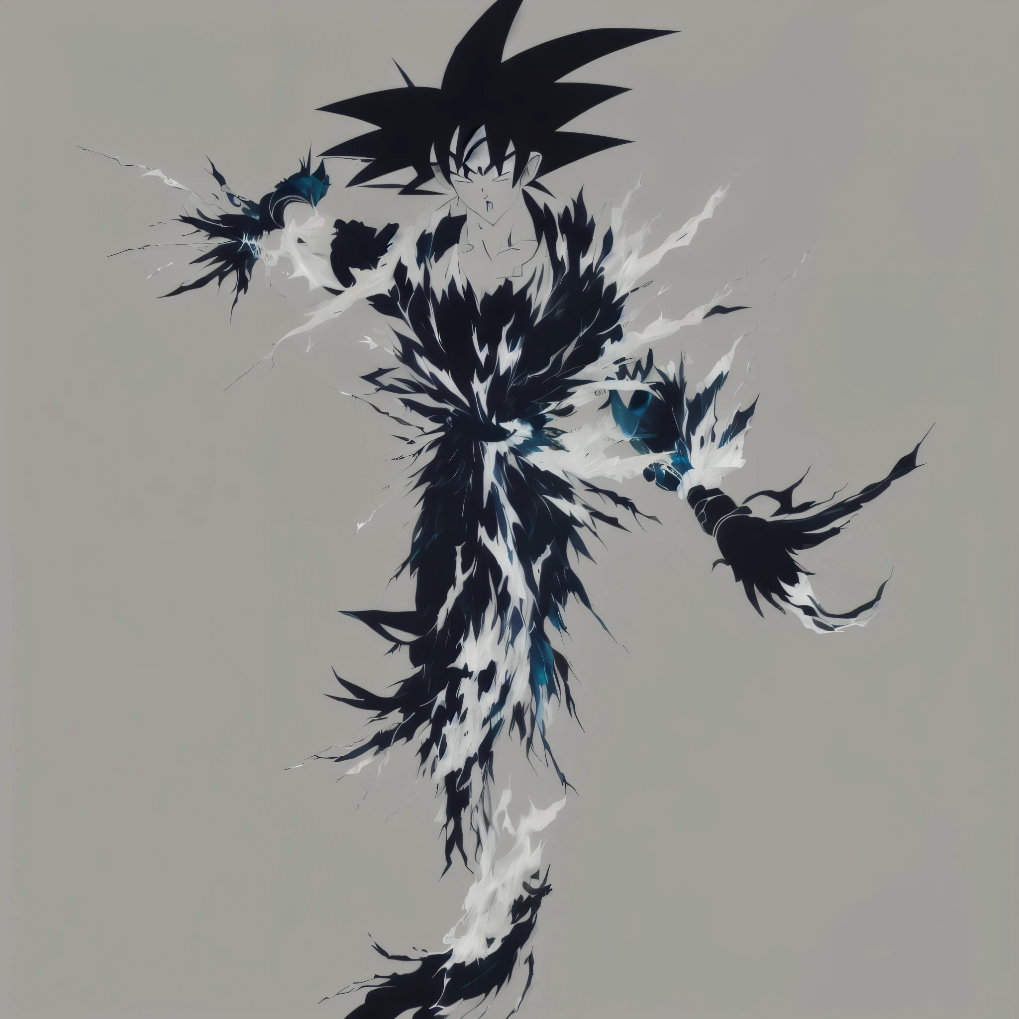 Son Goku in abstract expressionism style, realistic cenematic image, cenematic visuals, dark tone 