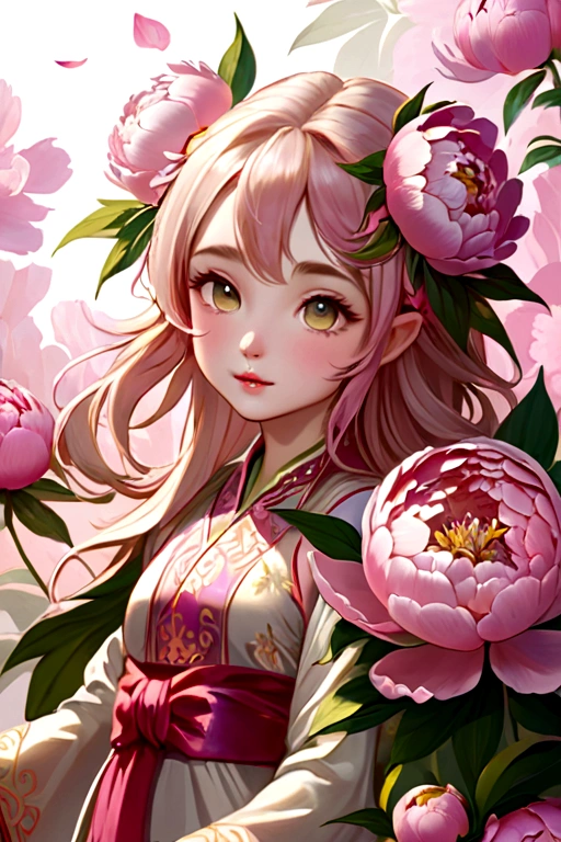 A peony flower,Little elves dancing on petals