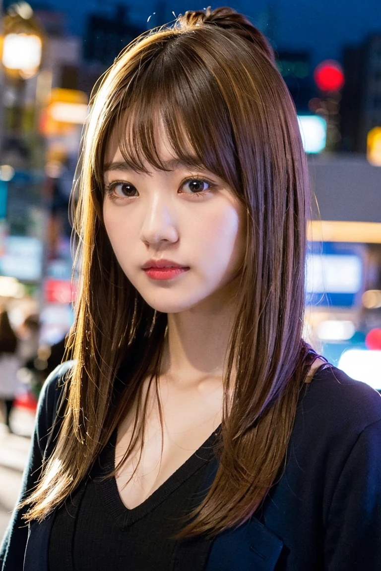 (Highest quality, 8K quality, masterpiece:1.3), (Ultra-high resolution, Photorealistic:1.4, RAW Photos), (Very detailed, Caustics, Detailed Background), (Ultra-Realistic Capture, Beautiful and detailed skin, Perfect Anatomy), whole body, Evening cityscape, Bright and very beautiful face, Younger, brighter, whiter skin, Best Looks, The most beautiful light blonde hair in the world, Thin Hair, Super long, silky straight hair, Shiny beautiful bangs, Shining, clear, big blue eyes, A very beautiful and adorable 16 year old, The most beautiful girls in the world, Chic Fall Fashion。彼女はEvening cityscapeを歩きながら、The streetlights illuminate her beautifully.。