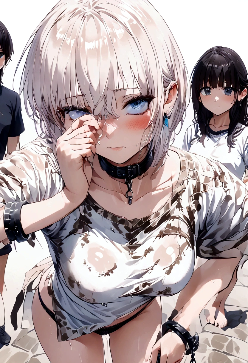 Anime. Girl. Cutie. Slave. Dirty tunic. Torn tunic. Slave collar. Shackles. Barefoot. Cold. Runny nose. Nasal mucus. Snot flows from the nose. Sneeze. Sneezing. Strong, desperate desire to sneeze. She sneezed. Snot flowed from the nose when sneezing. Handkerchief. Cover your nose with your hand. Blows his nose. Urinary incontinence. Urination. Urine. Strong urge to pee. She pees on the floor. She peed herself. Diarrhea. Defecation. Poop. Strong desire to poop. She pooped in her panties. She shit herself. Standing. Slave market. Sneezing fetish. Omorashi. Scat. Full height. Whole body. A high resolution. Ultra resolution.