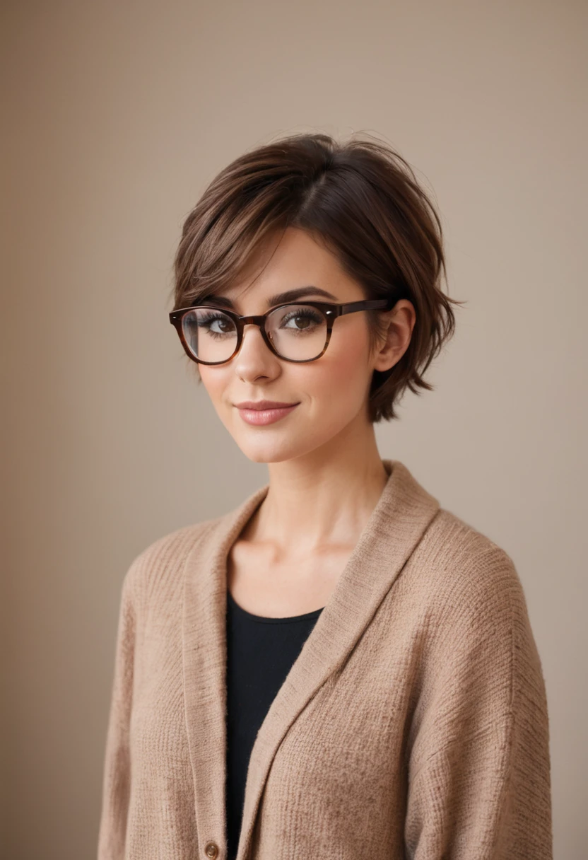 Glasses Brown Hair Short Hair cute woman