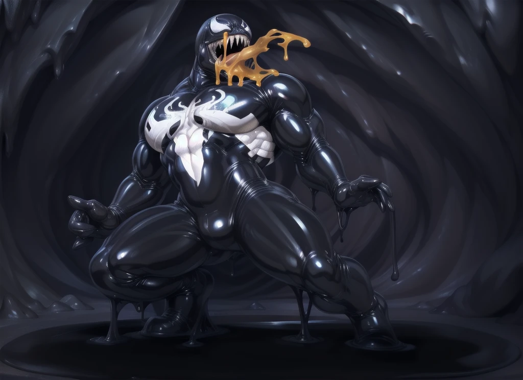 ((Venom,melting:1)),(in black rubber suit,black rubber:1.7 ),(in black cave:1.5),(by ross ,by null-ghost, by thebigslick, by darkgem, by honovy)