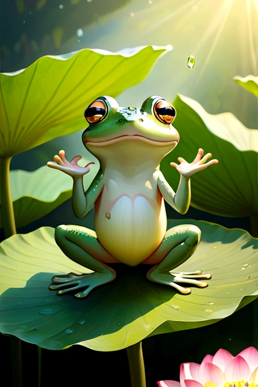 Frogs dancing on lotus leaves