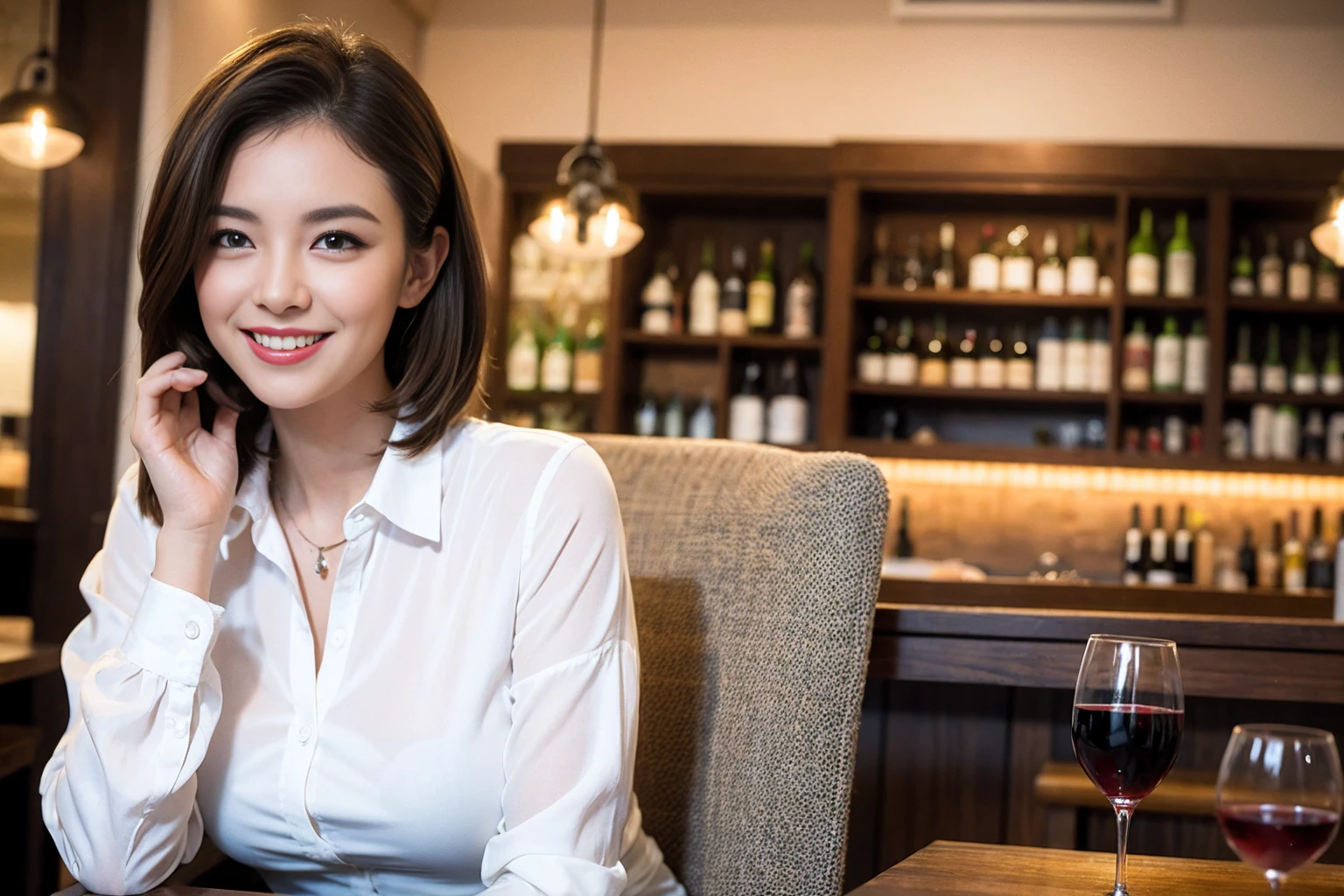 ((Highest quality、8K、masterpiece:1.3))、slimカップル、modelカップル、(Realistic, Intricate details:1.2), full-course dinner、Wine Party、Amazing view of the sunset sky and clouds、A bright smile、The wonderfulness of smile、Bright image、The beauty of wine, Beautiful Face, blue eyes, The light shines on your face, Blushing, short hair,Bright Face、 (Age 37), 39 years old, red wine 、Appetizers、Italian food、Wine bottle、Champagne、sparkling wine、Two beauties、Brown Hair、Shortcuts、Long sleeve shirt、dress、Beautiful woman 1, (slimな顔), (The body is slim), (Brown Hair), (Shortcuts), cheeks turn a little red,Attractive beauty、restaurant, In a prominent place (From the waist up) Nova Frog Style, actress, model, Upper Body, White wine, slim, wine glass, 中央に置かれたwine glass, smile, (smile: 1.15), Beautiful fine grain, Depth f/2,saturation, High Contrast, Strong light and shadow,Moist Body:1.5、3D texture、Delicate eyes、Brown Hair、The hair is very shiny、