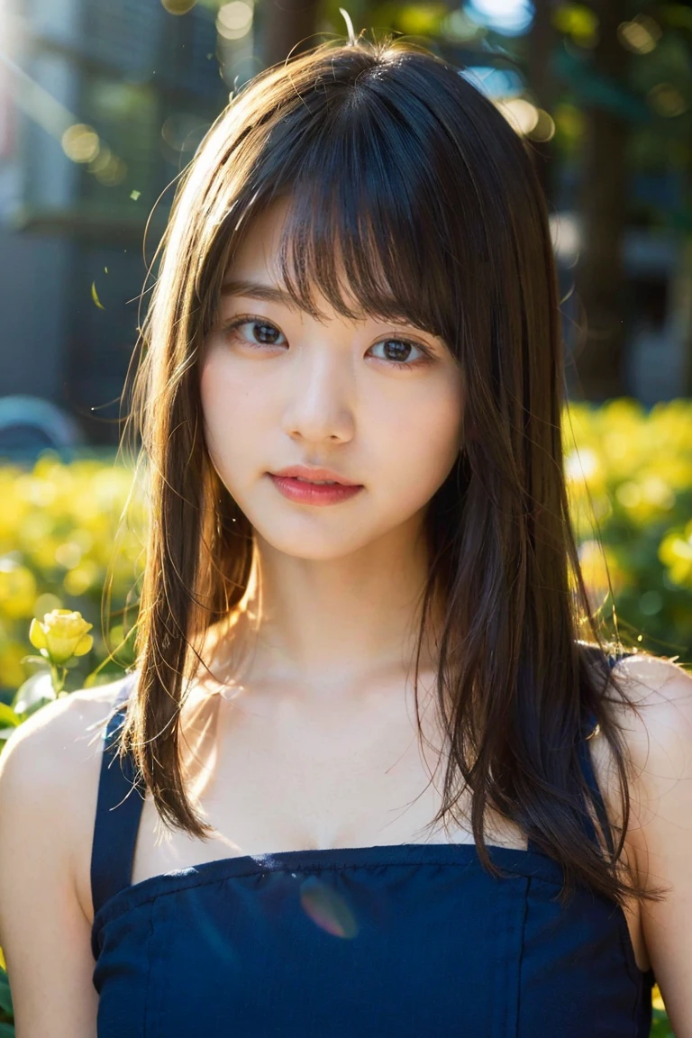 (Highest quality, 8K quality, masterpiece:1.3), (Ultra-high resolution, Photorealistic:1.4, RAW Photos), (Very detailed, Caustics, Detailed Background), (Ultra-Realistic Capture, Beautiful and detailed skin, Perfect Anatomy), whole body, Flower Field, Bright and very beautiful face, Younger, brighter, whiter skin, Best Looks, The most beautiful light blonde hair in the world, Thin Hair, Super long, silky straight hair, Shiny beautiful bangs, Shining, clear, big blue eyes, A very beautiful and adorable 16 year old, The most beautiful girls in the world, Elegant summer dresses。彼女は色とりどりの花に囲まれたFlower Fieldの中に立ち、Smiling while enjoying the scent of flowers。