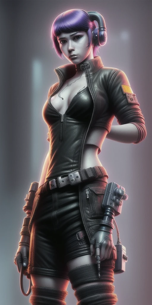 a girl , cyberpunk style,solo,weapon