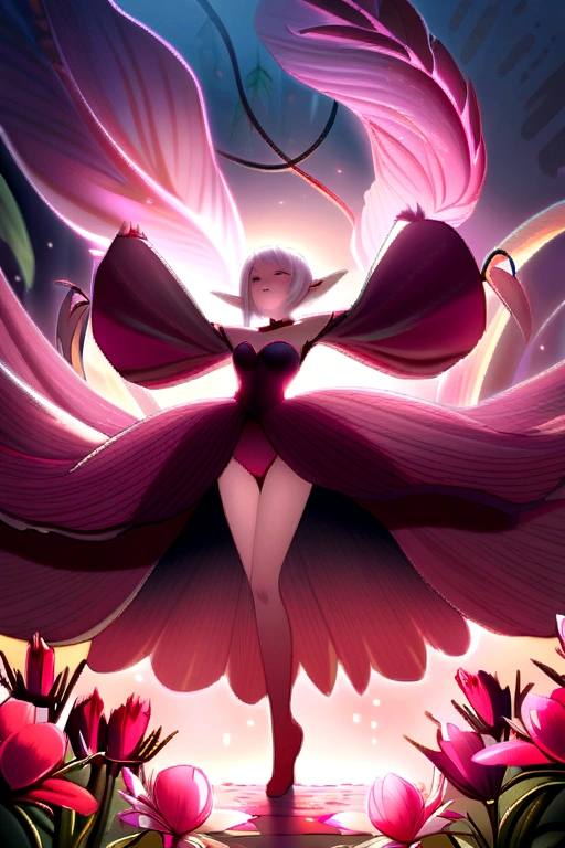 A huge peony flower，Little elves dancing on petals