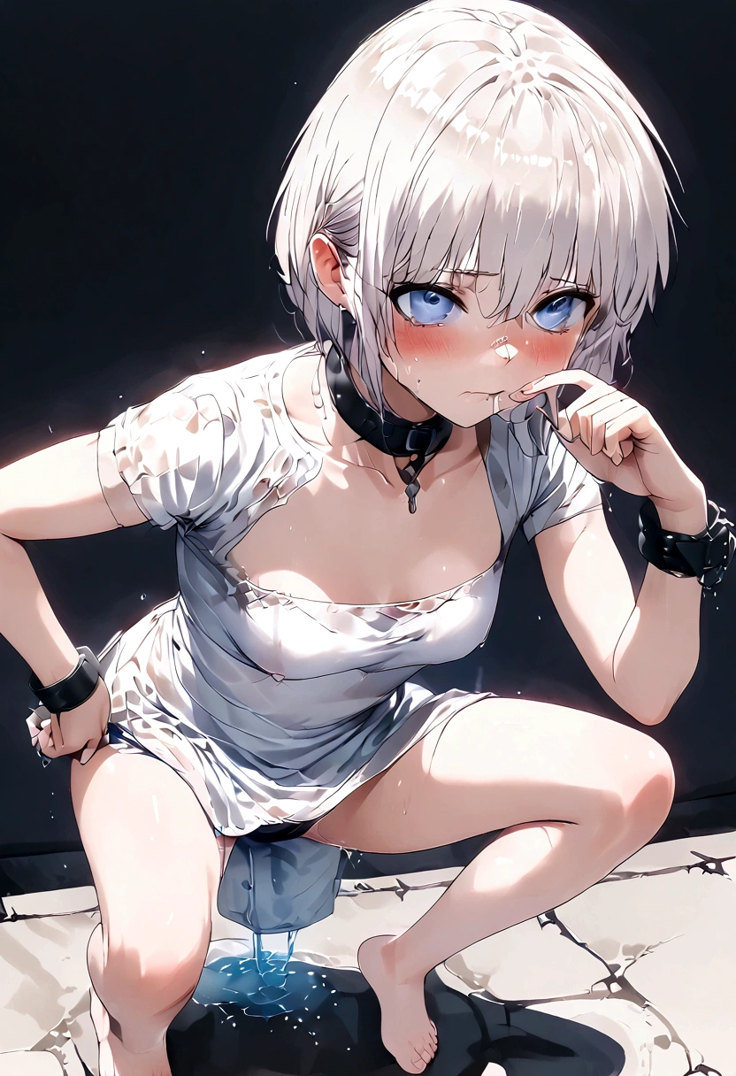 Anime. Girl. Cutie. Slave. Dirty tunic. Torn tunic. Slave collar. Shackles. Barefoot. Cold. Runny nose. Nasal mucus. Snot flows from the nose. Sneeze. Sneezing. Strong, desperate desire to sneeze. She sneezed. Snot flowed from the nose when sneezing. Handkerchief. Cover your nose with your hand. Blows his nose. Urinary incontinence. Urination. Urine. Strong urge to pee. She pees on the floor. She peed herself. Diarrhea. Defecation. Poop. Strong desire to poop. She pooped in her panties. She shit herself. Standing. Slave market. Sneezing fetish. Omorashi. Scat. Full height. Whole body. A high resolution. Ultra resolution.