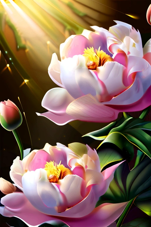 A huge peony flower,Little elves dancing on petals
