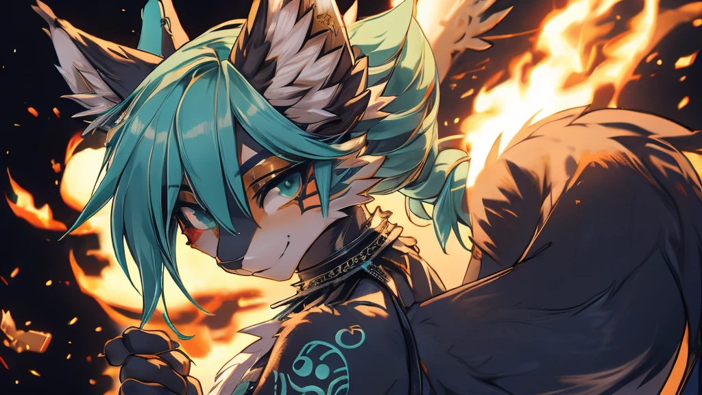 Miku Hatsune, add high definition_detail:1, blue fur,kitsune ears, tribal tattoo add_detail:1