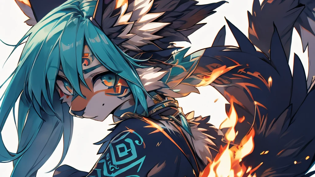 Miku Hatsune, add high definition_detail:1, blue fur,kitsune ears, tribal tattoo add_detail:1