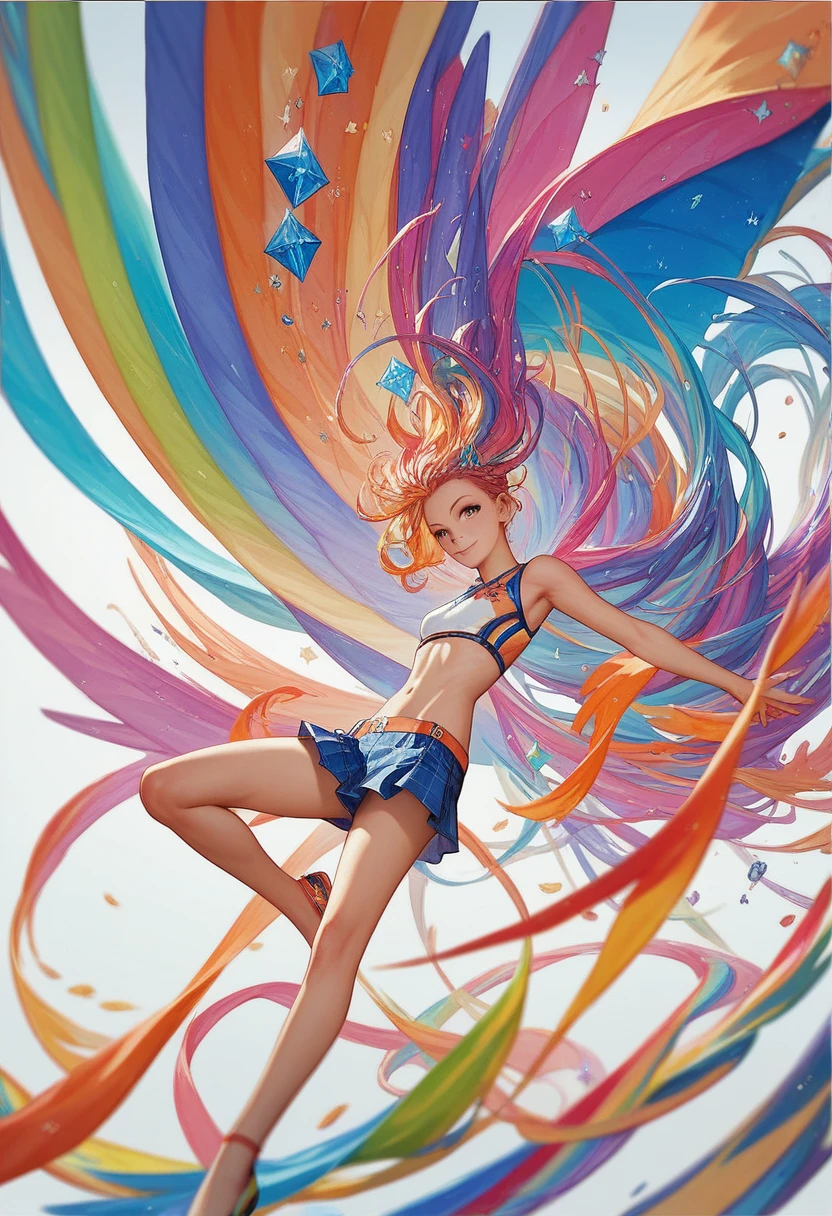 leaning back with hands out in the air,girl、high school girl、(masterpiece, highest quality, official art:1.2), (flat color:1.5),(colorful),looking at the viewer,1 girl,alone, white background, ,(2D:1.5) ,????