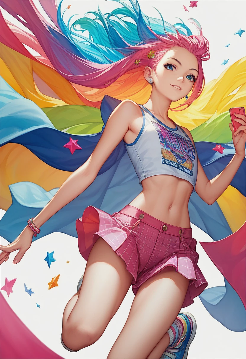 leaning back with hands out in the air,girl、high school girl、(masterpiece, highest quality, official art:1.2), (flat color:1.5),(colorful),looking at the viewer,1 girl,alone, white background, ,(2D:1.5) ,NSFW