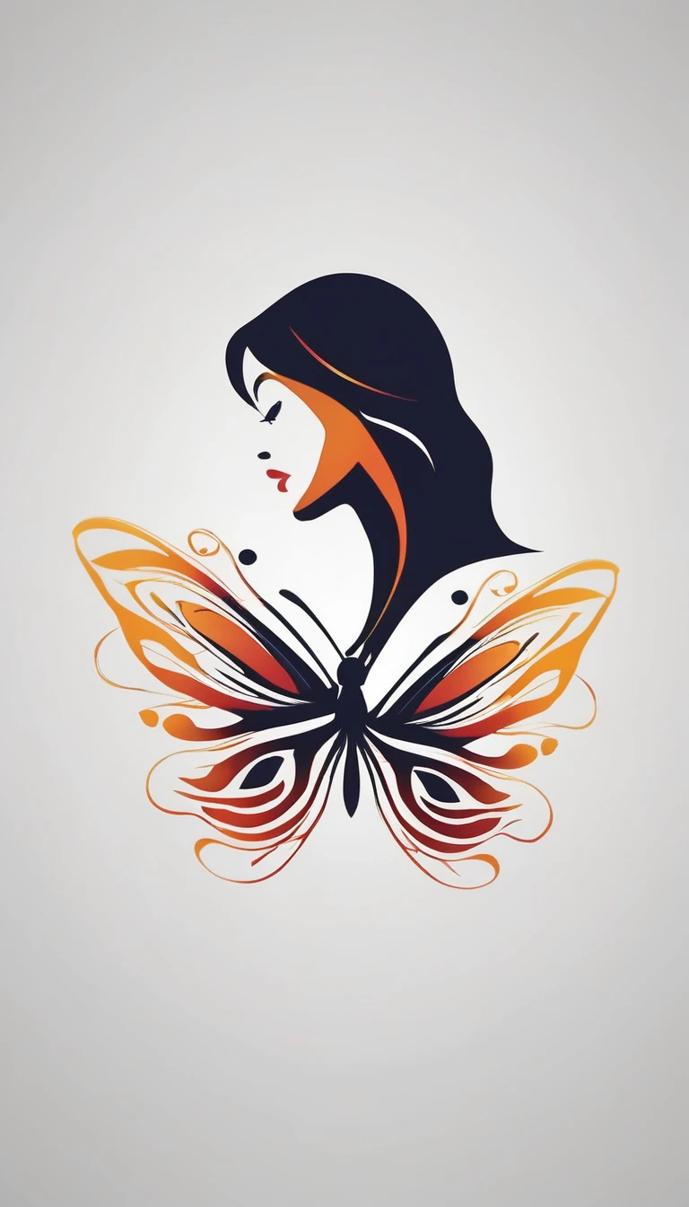 the smallest, Abstract butterfly logo,Woman and butterfly fusion,Modern, simple, Clothing brand logo". Create a Modern, Simplicity, high quality, Feather turns into butterfly symbol