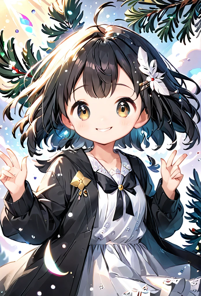 of pine-chan、cute、black Jack、Wide-open eyes、24K.Ultra delicate、of pine、particle、feather、smile、high quality、Fractal Art