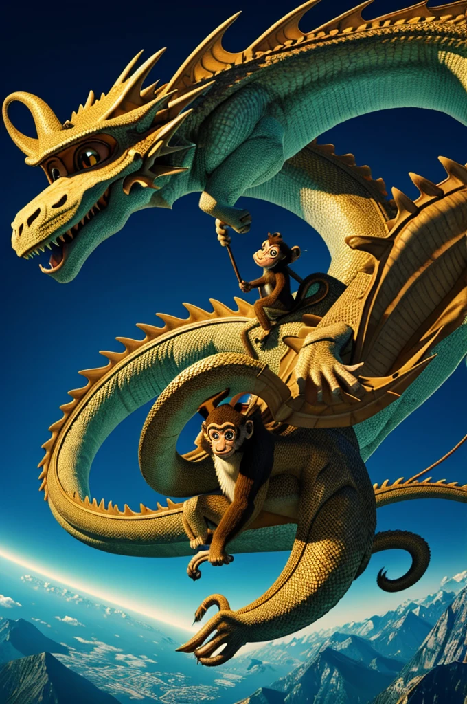 Animation monkey riding dragon