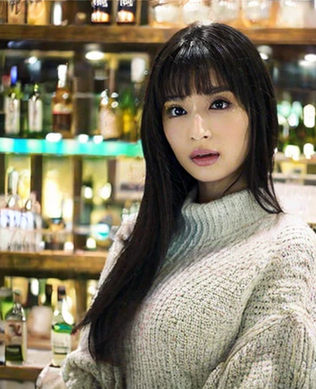High resolution、8K.Beautiful woman、Japan is an idol、Big Tits、huge 、Tight clothing、Naked with big boobs、 bar counter