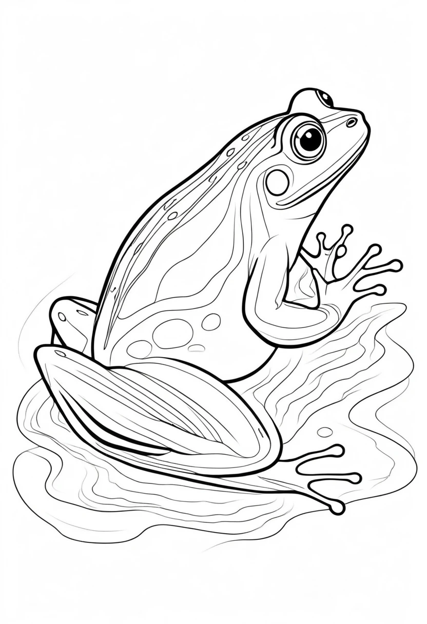 coloring page for kids, frog , thick lines, drawing, white background