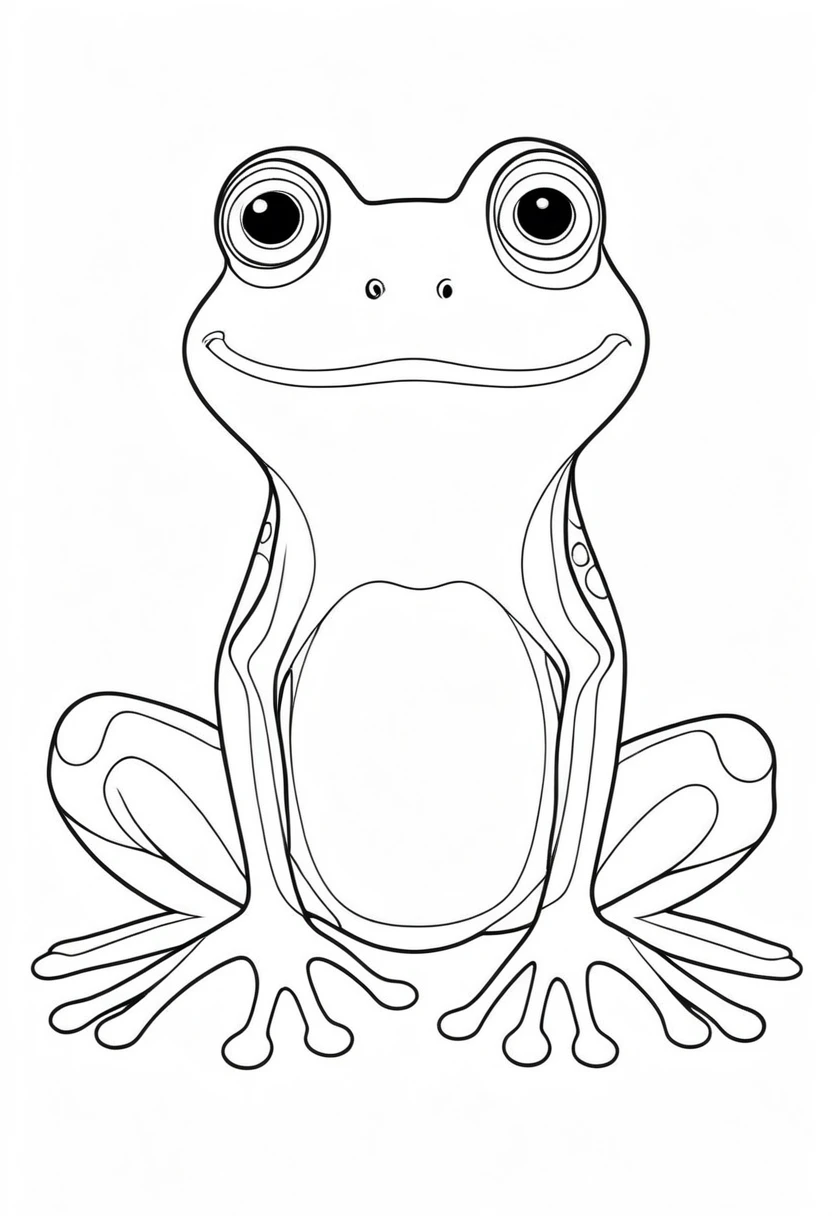 coloring page for kids, frog , thick lines, drawing, white background