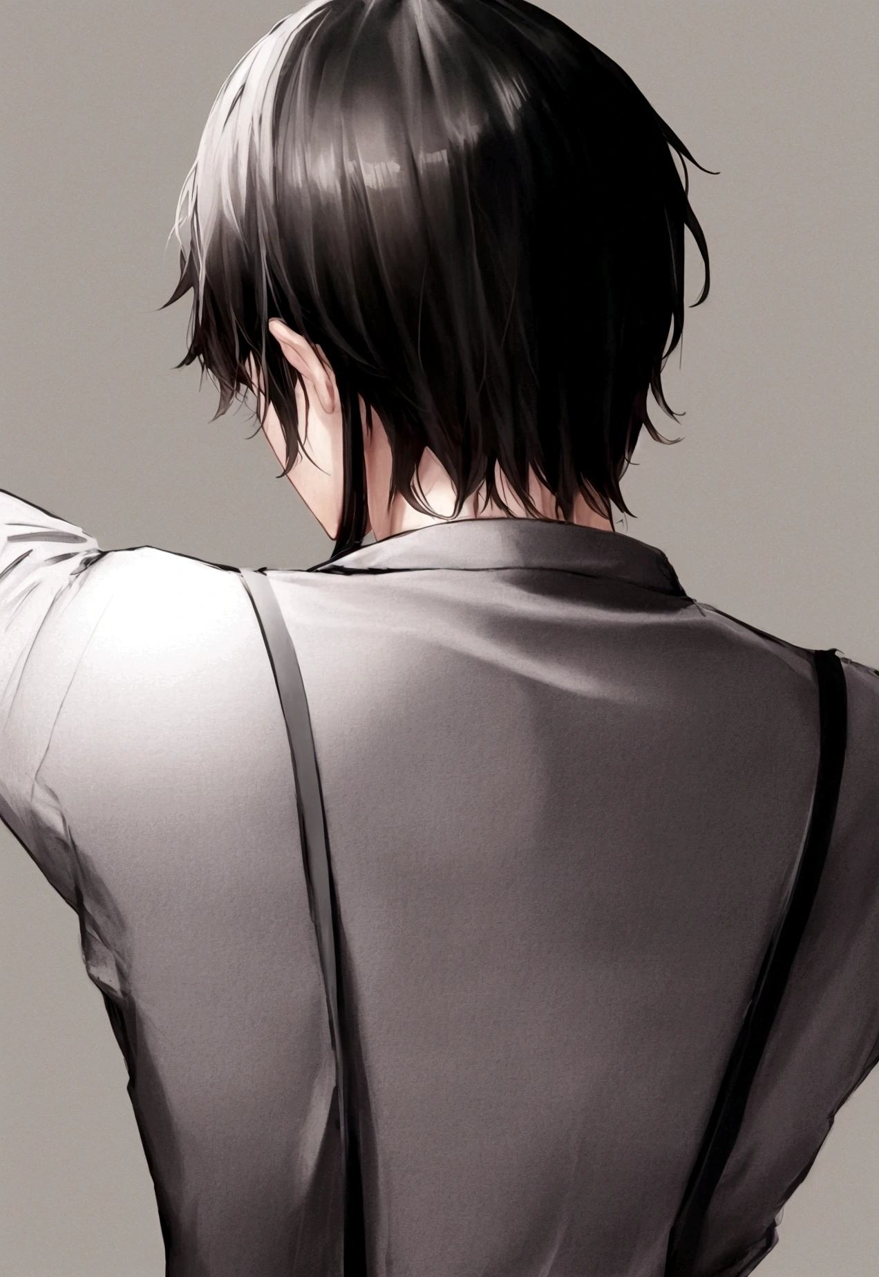 Male silhouette Backwards Looking at smartphone No background
