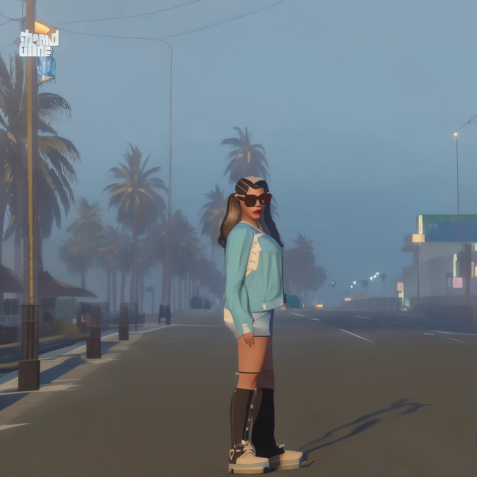 there is a woman that is standing on a skateboard in the street, casual pose, second life avatar, inspired by Sim Sa-jeong, thinking pose, standing near the beach, thoughtful pose, doing a sassy pose, standing at the beach, standing in the street, lacivious pose, desperate pose, ariana grande in gta v, image