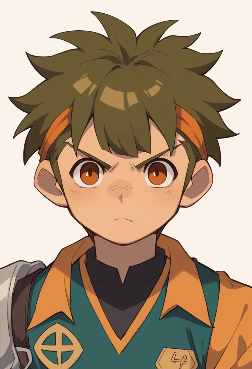 draw an oc of inazuma hair like axel blade brown and orange ribbon eyes claude beacons style